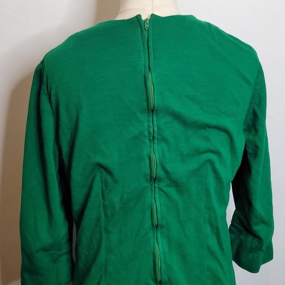 Vintage Dress Green Polyester Shortened Hem with Lace Hem Tape Zip Back - Picture 6 of 9
